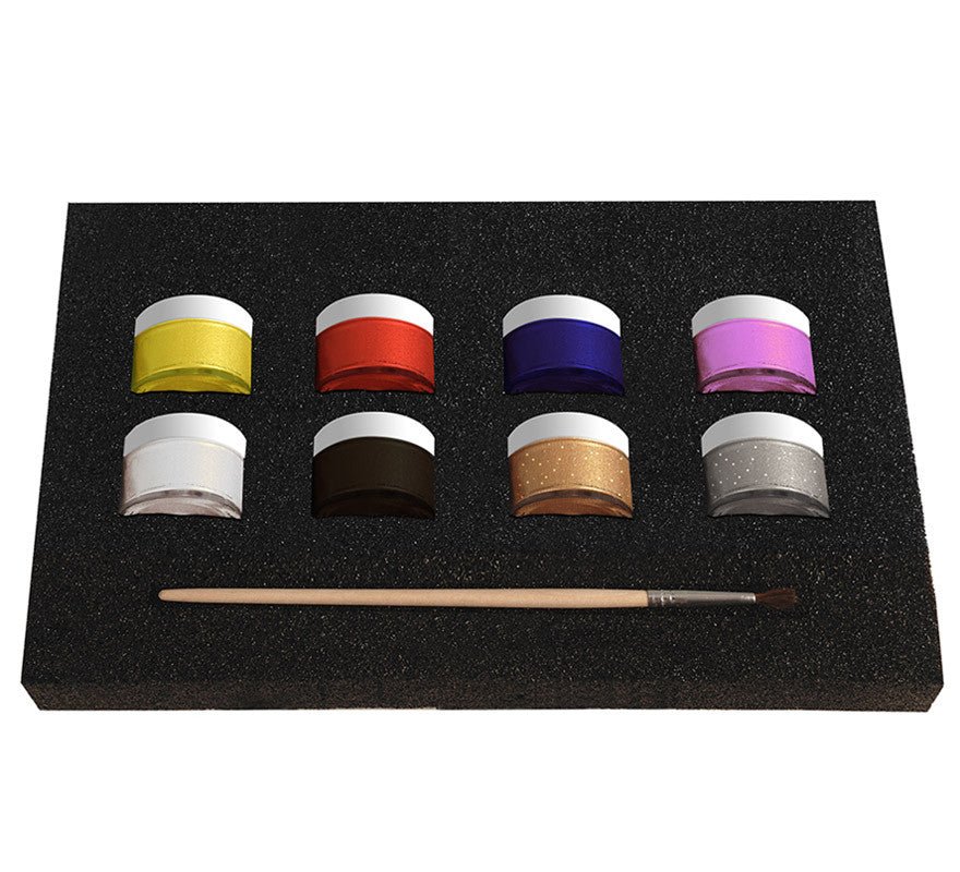 Translation missing: pt-PT.Set Maquillaje Líquido Fiesta: 8 colores x 10gr, pincel y folleto