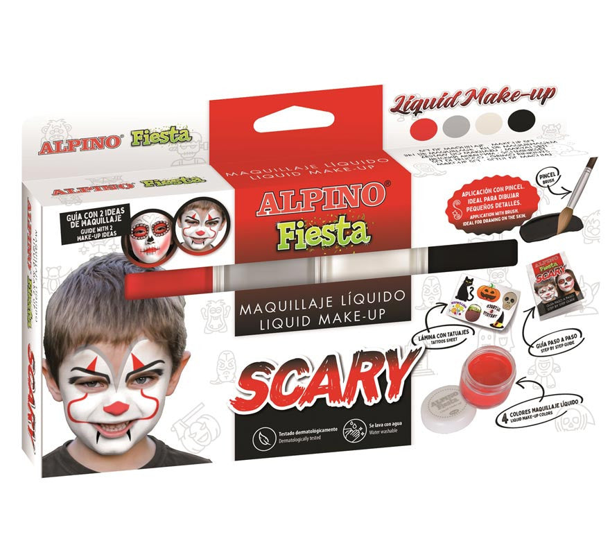 Translation missing: pt-PT.Set Maquillaje Scary Líquido: 4 colores x 10g, pincel, tatuajes y folleto