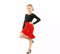 Saia de dança assimétrica vermelha para menina