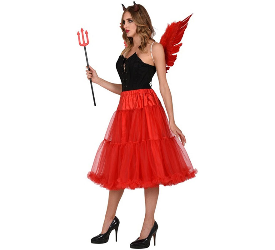 Translation missing: pt-PT.Falda de Tul Años 70 roja de 65 cm para mujer