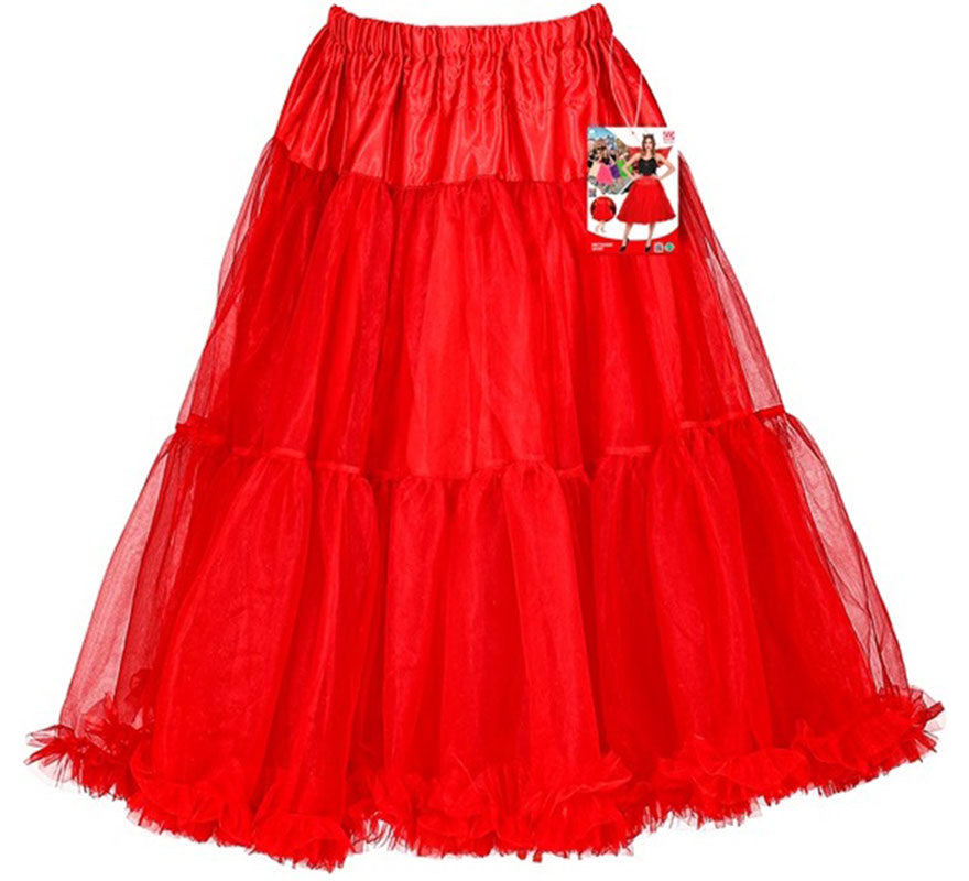 Translation missing: pt-PT.Falda de Tul Años 70 roja de 65 cm para mujer