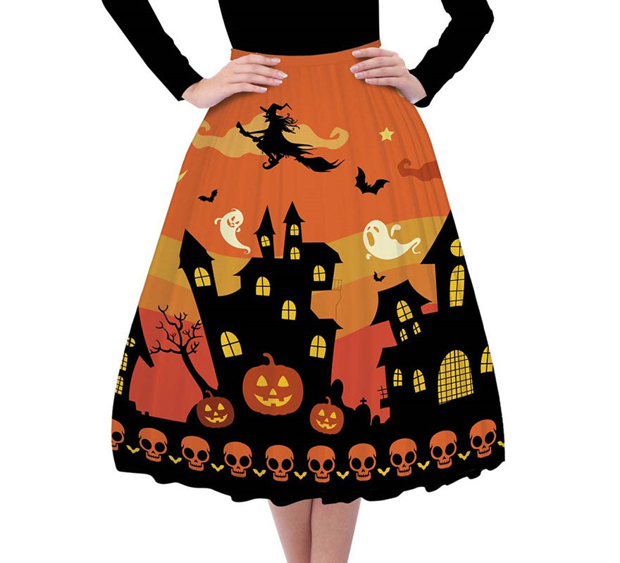 Translation missing: pt-PT.Falda Halloween Naranja Acampanada