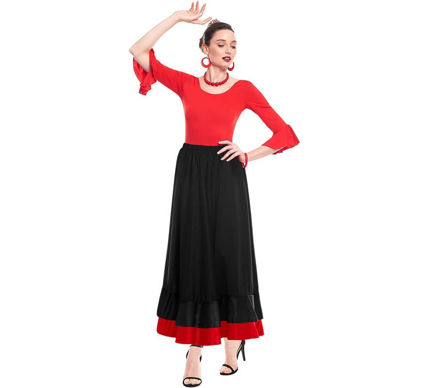 Falda Sevillana de doble Volante negro y rojo para mujer