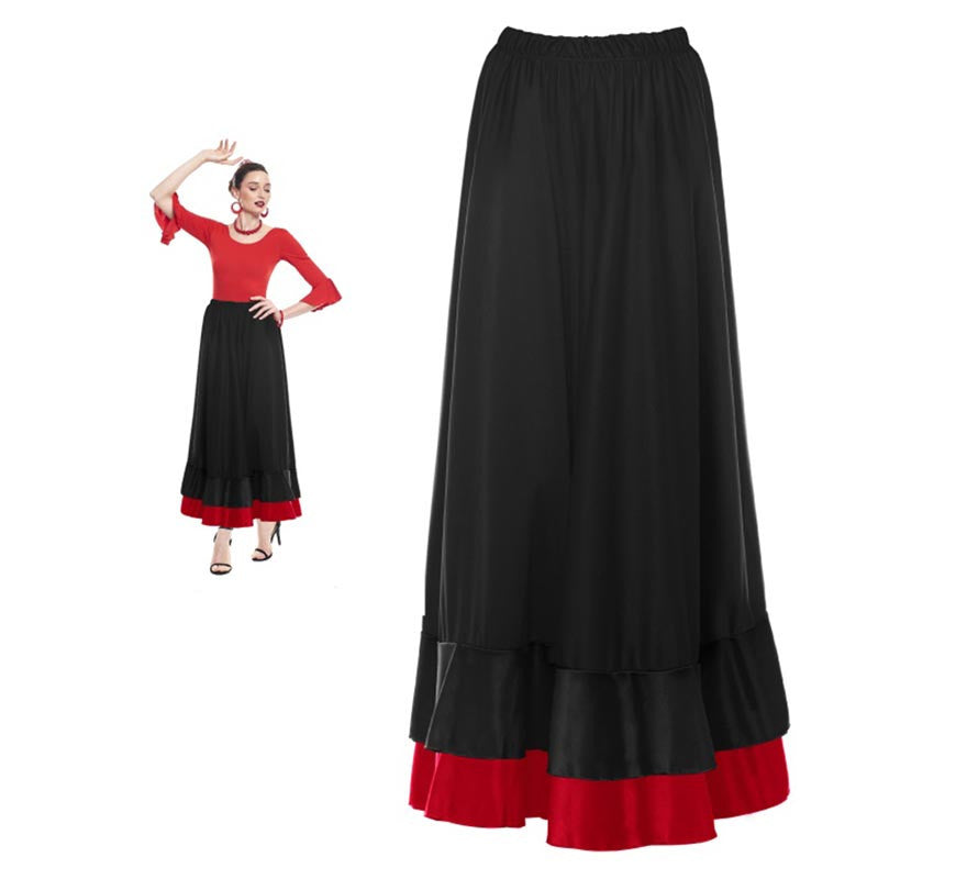 Translation missing: pt-PT.Falda Sevillana de doble Volante negro y rojo para mujer