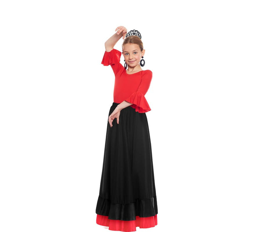 Translation missing: pt-PT.Falda Sevillana de doble Volante negro y rojo para niña