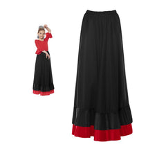 Saia sevilhana com folho duplo preto e vermelho para menina