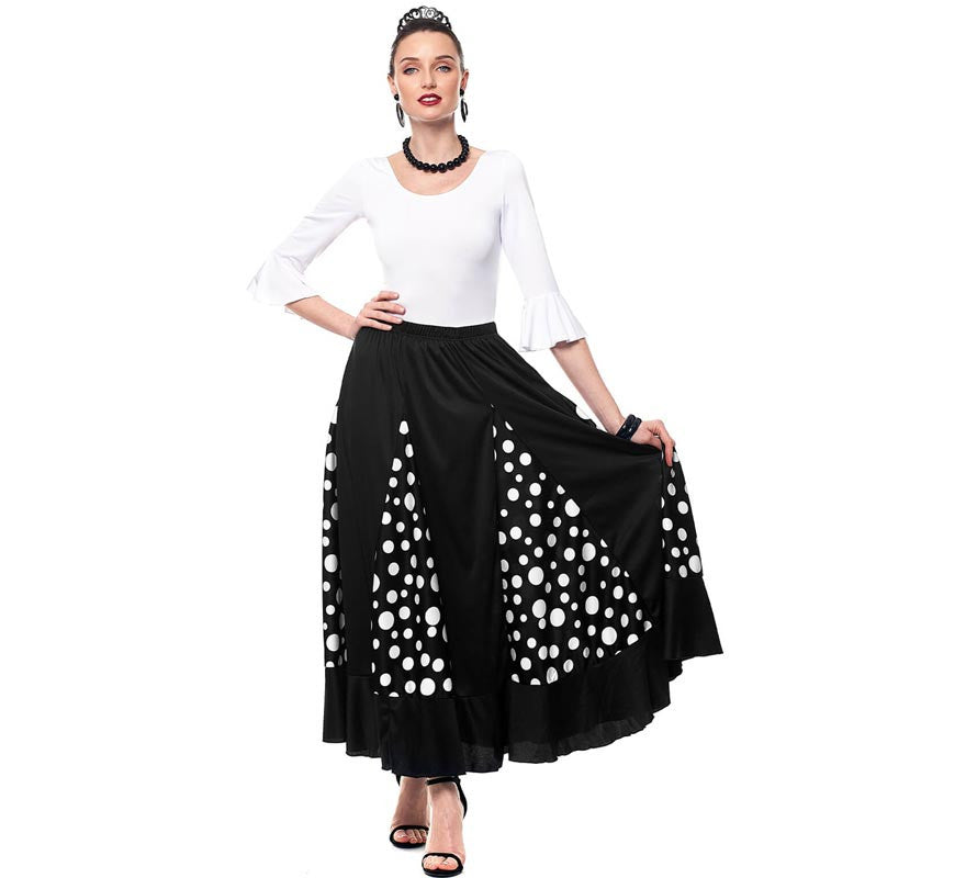 Translation missing: pt-PT.Falda Sevillana de Quillas negro con Lunar blanco para mujer