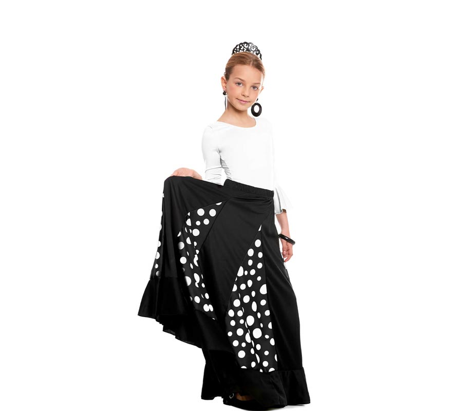 Translation missing: pt-PT.Falda Sevillana de Quillas negro con Lunar blanco para niña