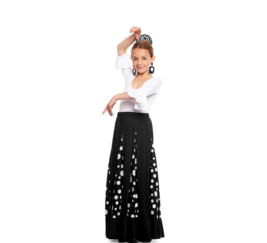 Translation missing: pt-PT.Falda Sevillana de Quillas negro con Lunar blanco para niña