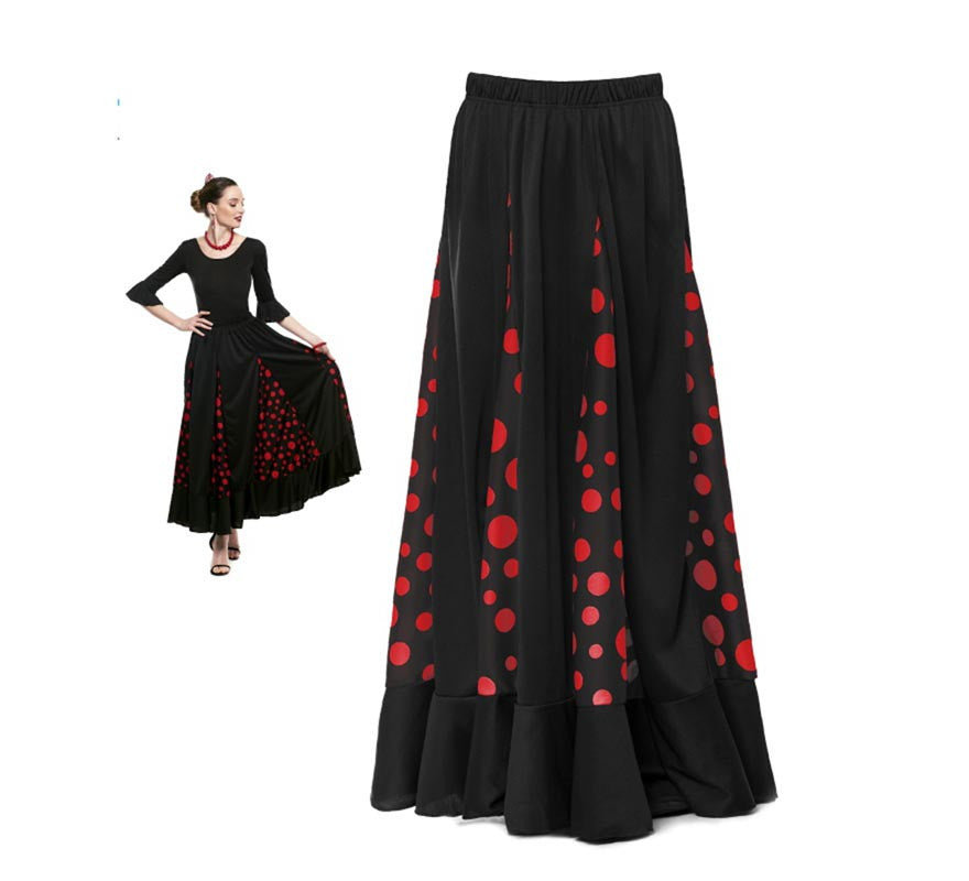 Translation missing: pt-PT.Falda Sevillana de Quillas negro con Lunar rojo para mujer