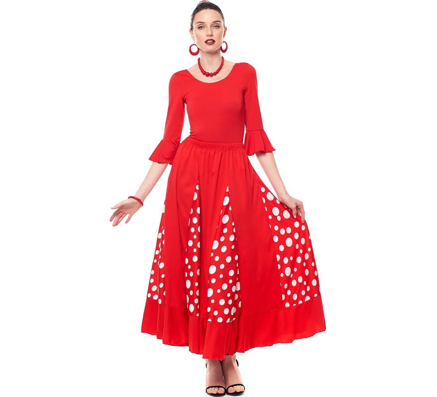 Translation missing: pt-PT.Falda Sevillana de Quillas roja con Lunar blanco para mujer