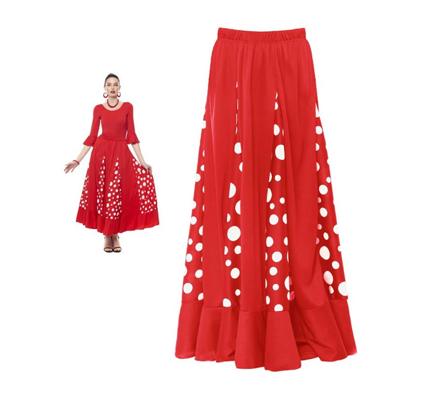 Translation missing: pt-PT.Falda Sevillana de Quillas roja con Lunar blanco para mujer