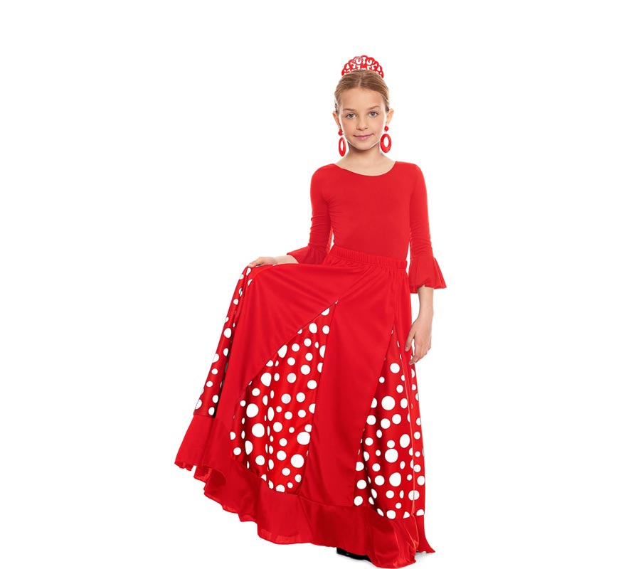 Translation missing: pt-PT.Falda Sevillana de Quillas roja con Lunar blanco para niña