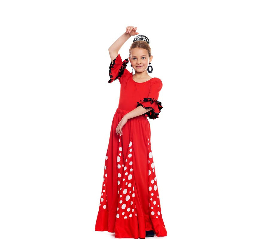 Translation missing: pt-PT.Falda Sevillana de Quillas roja con Lunar blanco para niña