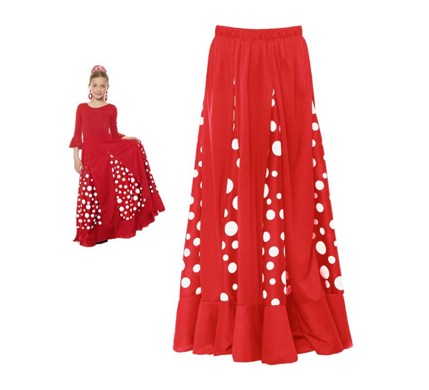 Translation missing: pt-PT.Falda Sevillana de Quillas roja con Lunar blanco para niña