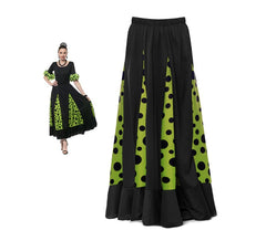 Saia Sevilhana com Quillas pretas e verdes e bolinhas pretas para mulher