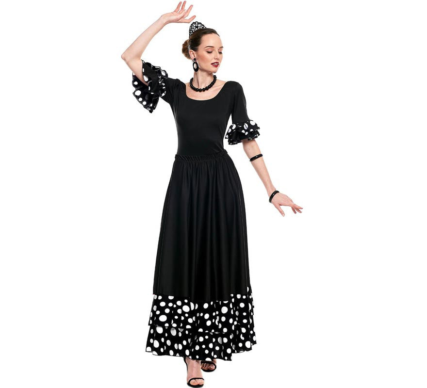 Translation missing: pt-PT.Falda Sevillana doble Volante con Lunar negro y blanco para mujer