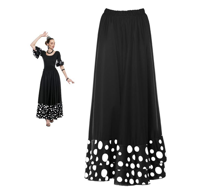 Translation missing: pt-PT.Falda Sevillana doble Volante con Lunar negro y blanco para mujer