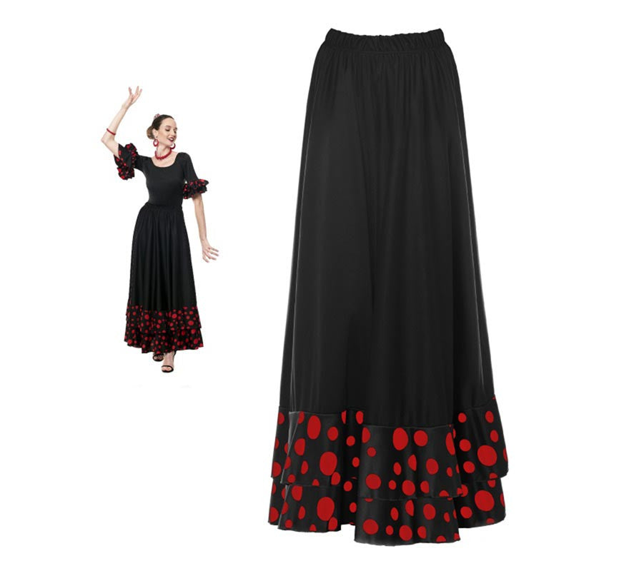 Translation missing: pt-PT.Falda Sevillana doble Volante con Lunar negro y rojo para mujer