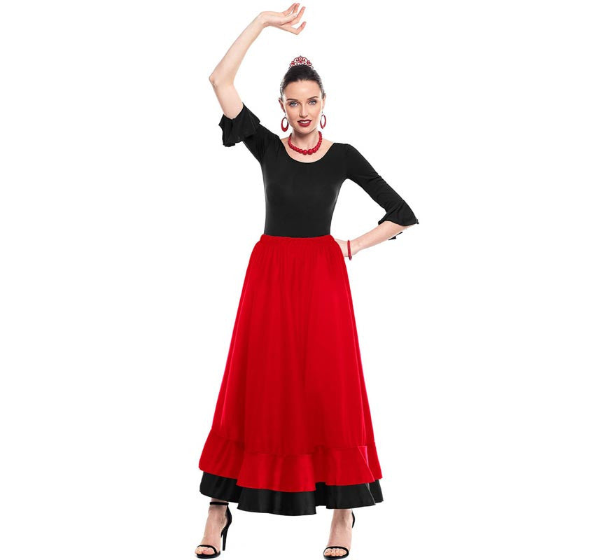 Translation missing: pt-PT.Falda Sevillana doble Volante rojo y negro para mujer