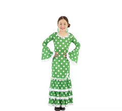 Fato de flamenca verde com bolinhas para menina