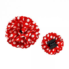 Flor sevilhana vermelha com bolinhas brancas e clipe de 8 cm