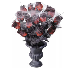 Vaso com Rosas Vermelhas e Teia de Aranha 35 cm
