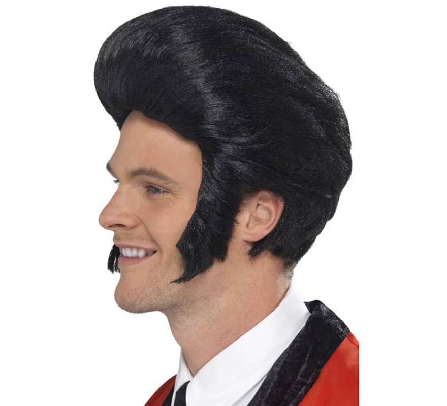 Translation missing: pt-PT.Peluca Rey del Rock con Patillas color Negra para Hombre