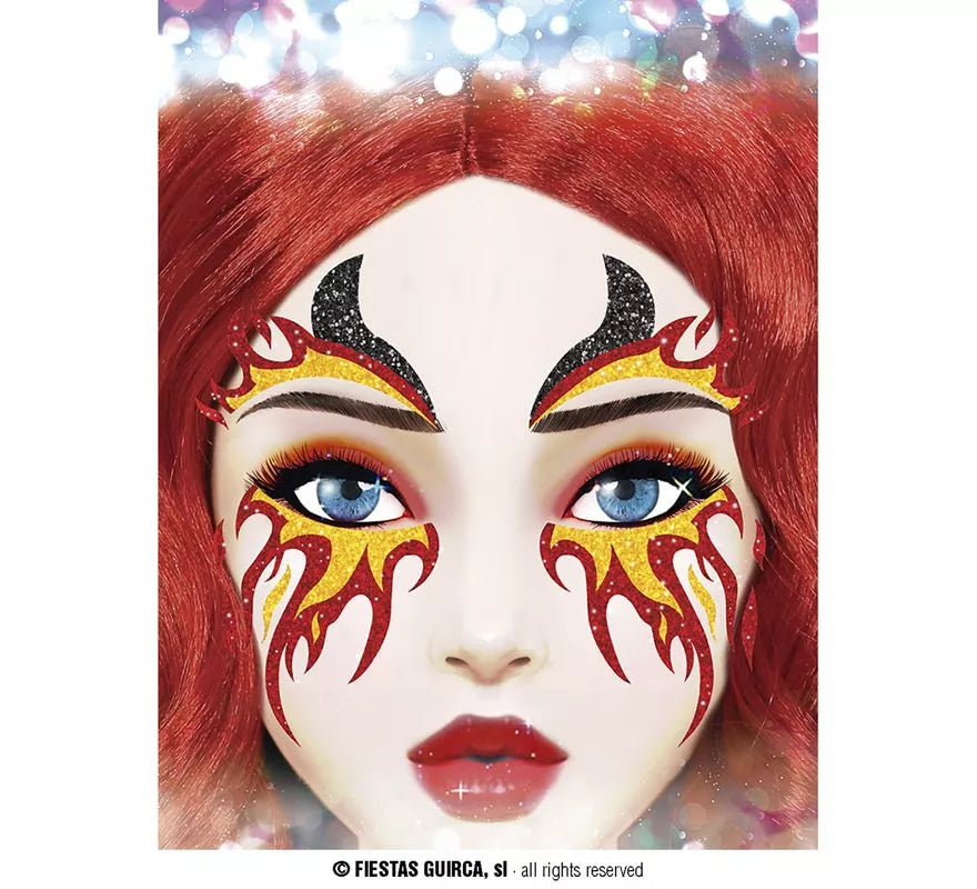Brillantina Facial Fuego y Cuernos de 20x20 cm