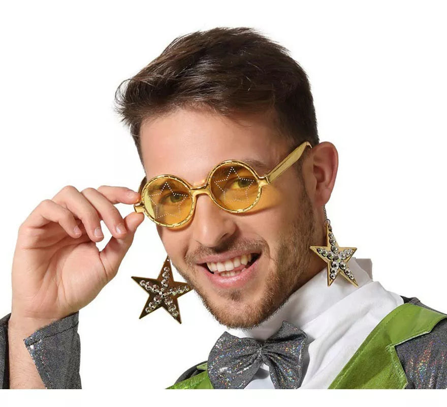 Translation missing: pt-PT.Gafas Amarillas de Estrella del Pop con Pendientes