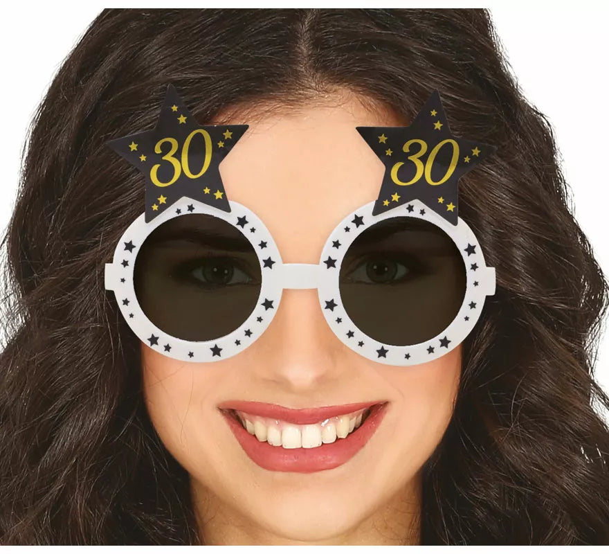 Translation missing: pt-PT.Gafas Blancas con Estrellas 30 Años Cumpleaños y Aniversarios