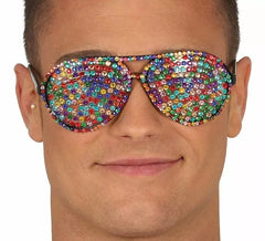 Óculos com strass multicoloridos