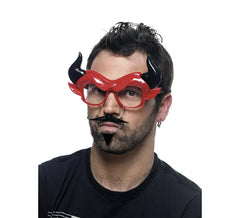 Óculos de diabo com bigode, mosca e chifres
