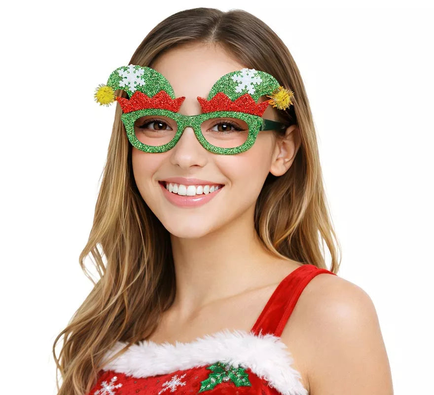 Gafas de Elfo con Zapatos y Copos de Nieve