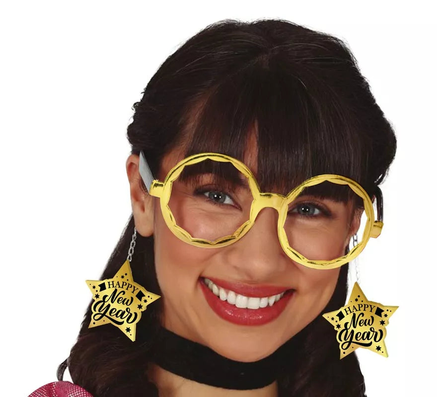 Translation missing: pt-PT.Gafas Happy New Year doradas con Estrellas