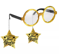 Feliz Ano Novo óculos dourados com estrelas