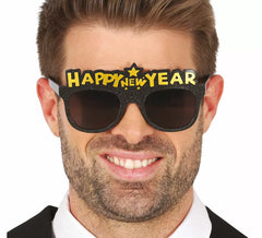 Óculos adultos pretos de Feliz Ano Novo
