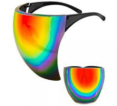 Óculos de proteção com lentes espelhadas em arco-íris ou protetor facial