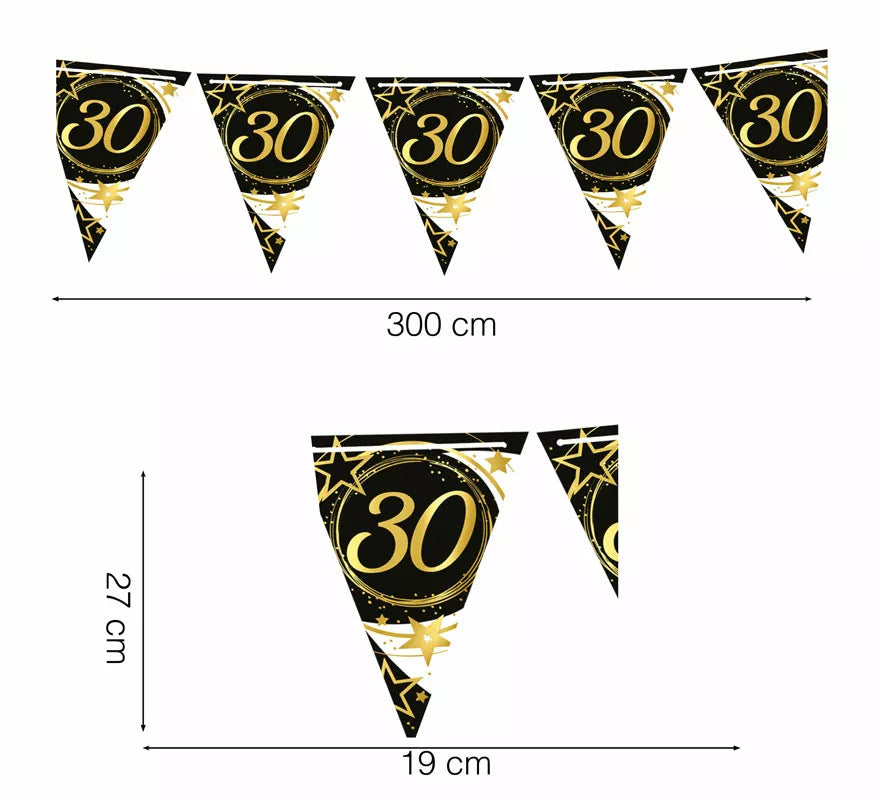 Gallardete 30 Años Cumpleaños y Aniversarios de Papel de 300 cm 19X27 cm