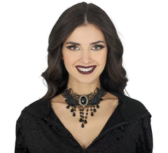Gargantilha bordada com strass preto