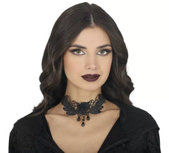 Gargantilha bordada com rosas negras