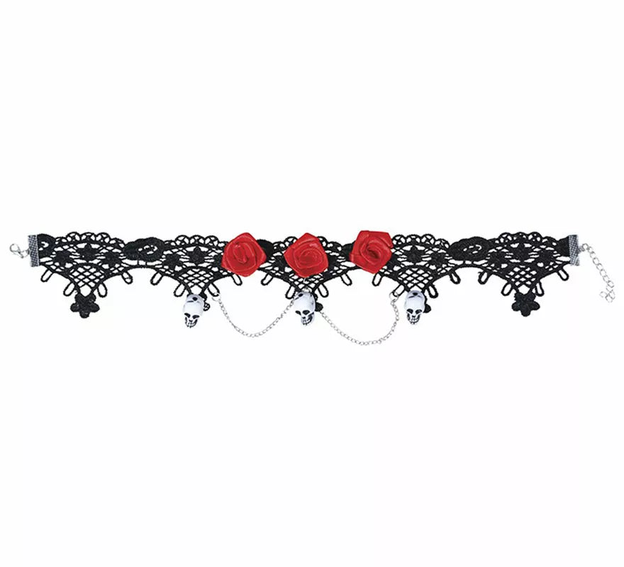 Translation missing: pt-PT.Gargantilla con Calaveras y Rosas Rojas