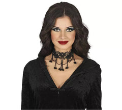 Gargantilha Preta com Flores e Pedras