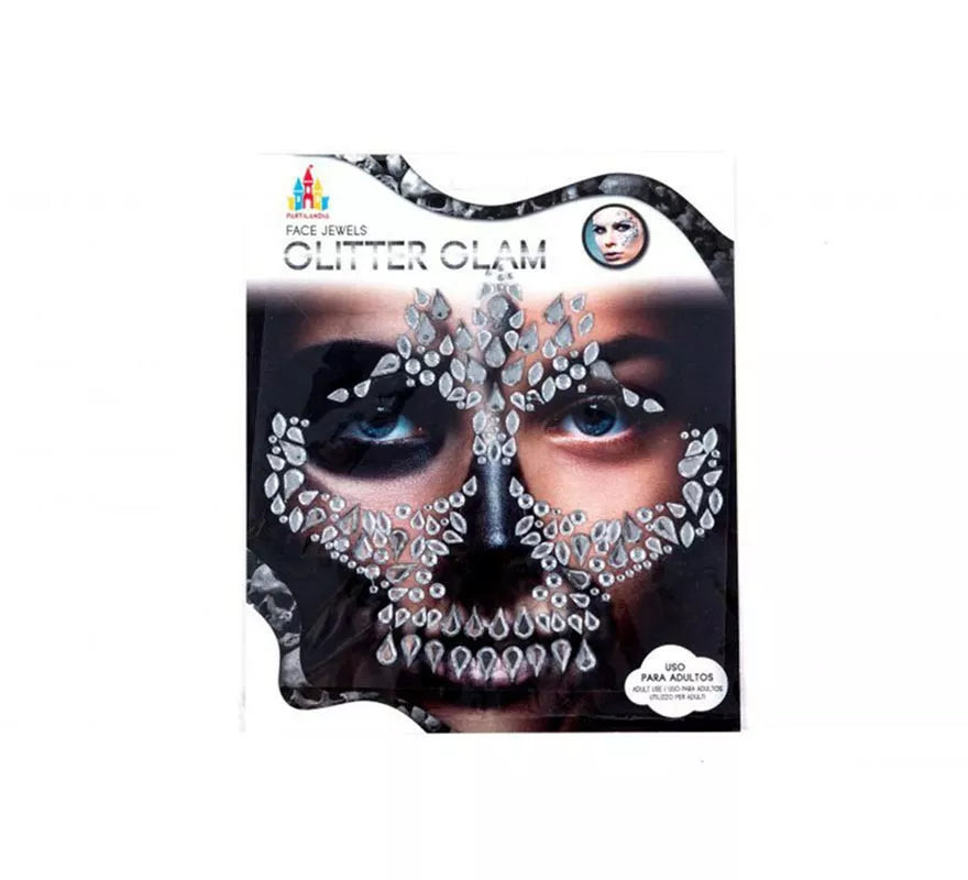 Translation missing: pt-PT.Gemas Faciales Adhesivas Calavera gotas plateadas