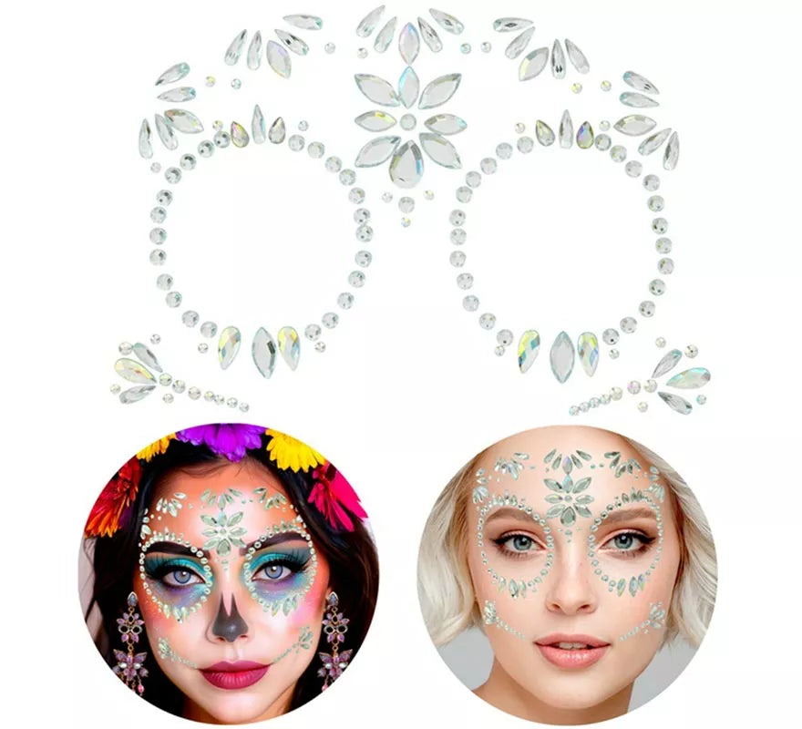 Translation missing: pt-PT.Gemas Faciales Adhesivas de Catrina Día de Los Muertos con Diamante