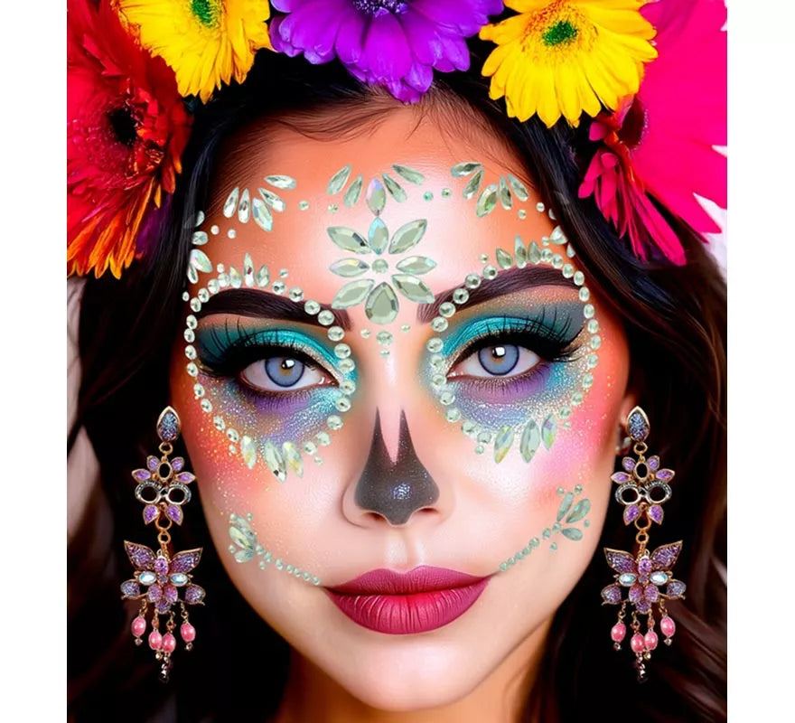 Translation missing: pt-PT.Gemas Faciales Adhesivas de Catrina Día de Los Muertos con Diamante