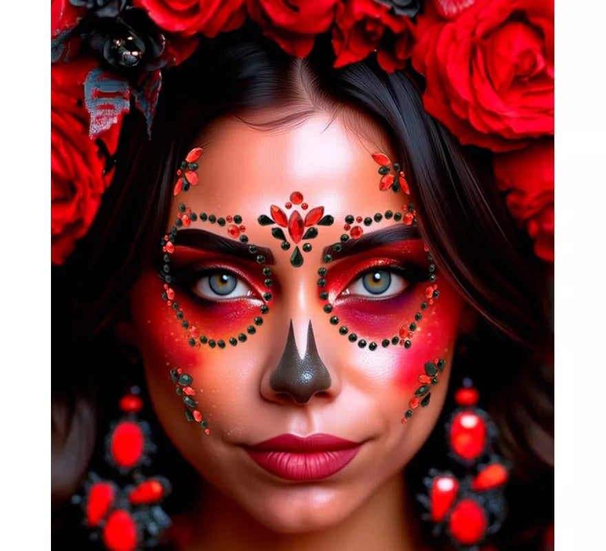 Translation missing: pt-PT.Gemas Faciales Adhesivas de Día de Los Muertos rojo y negro