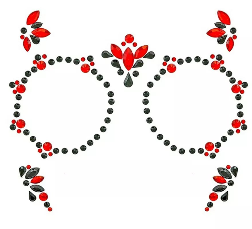 Translation missing: pt-PT.Gemas Faciales Adhesivas de Día de Los Muertos rojo y negro