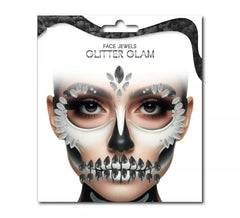 Moda Facial Gems Crânio preto e branco