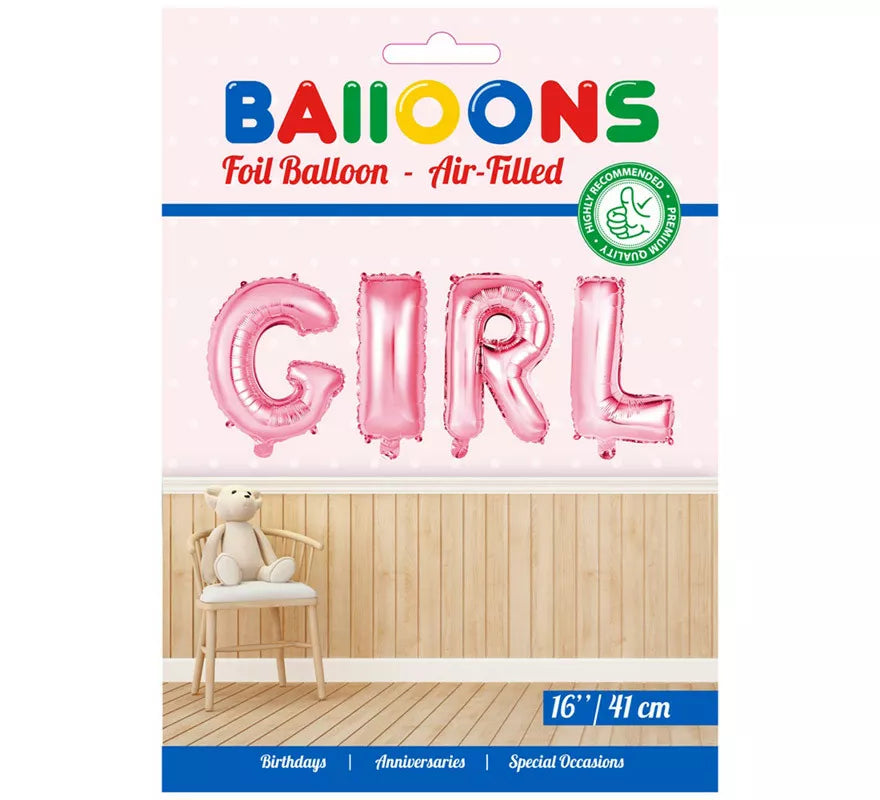 Translation missing: pt-PT.Globo de Foil GIRL Rosa 41 cm